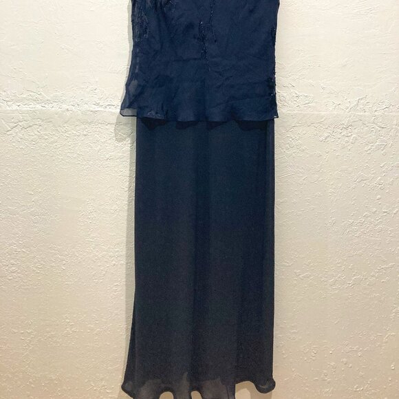 Alex Evenings Maxi Dress Gown Cocktail Holiday Burnout Sheer Floral Silk Navy - Picture 7 of 13
